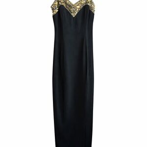 Vintage 90s Late Edition Ltd Beaded Black Maxi Gown USA Goth Gala Dress